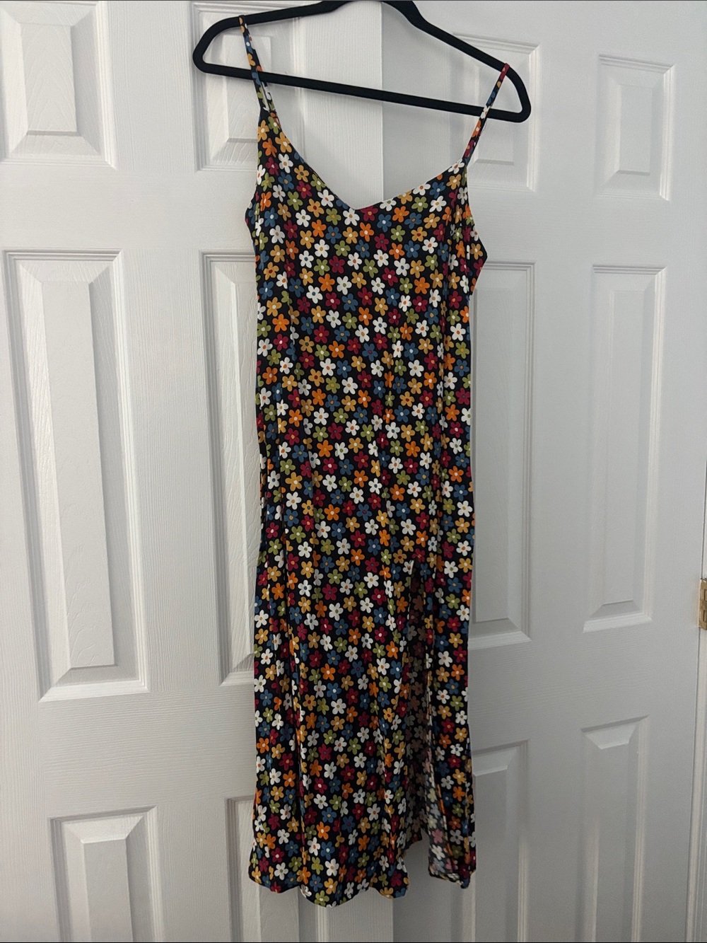 Reformation Black Floral Midi Slip Dress with Multicolor Flowers
